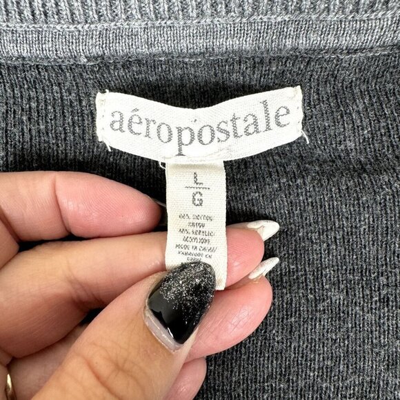 Aeropostale Cotton Blend Cardigan Sweater size L Gray Dark Academia READ - Picture 4 of 8